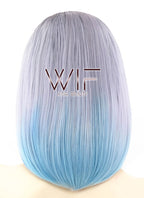 14" Straight Grey Blue Ombre With Dark Roots Lace Front Synthetic Wig LF838