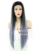 24" Straight Two Tone Grey With Dark Roots Lace Front Synthetic Wig LF843