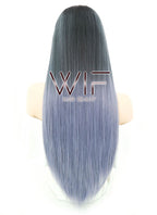 24" Straight Two Tone Grey With Dark Roots Lace Front Synthetic Wig LF843