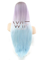 26" Straight Pink Blue Ombre With Dark Roots Lace Front Synthetic Wig LF847