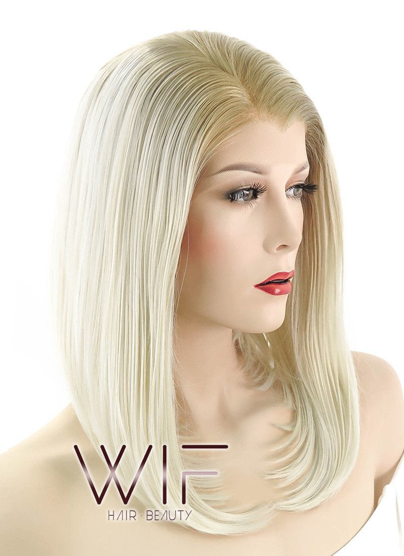 14" Medium Straight Two Tone Blonde Lace Front Synthetic Hair Wig LF872A