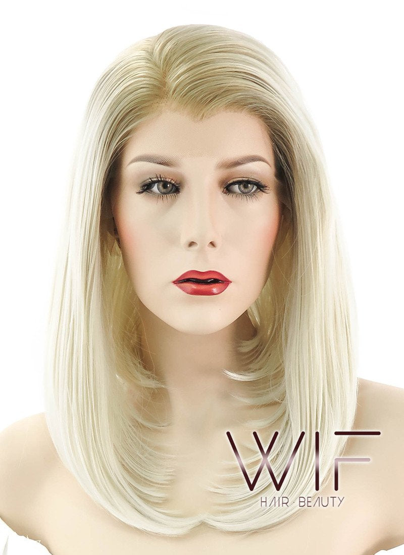 14" Medium Straight Two Tone Blonde Lace Front Synthetic Hair Wig LF872A