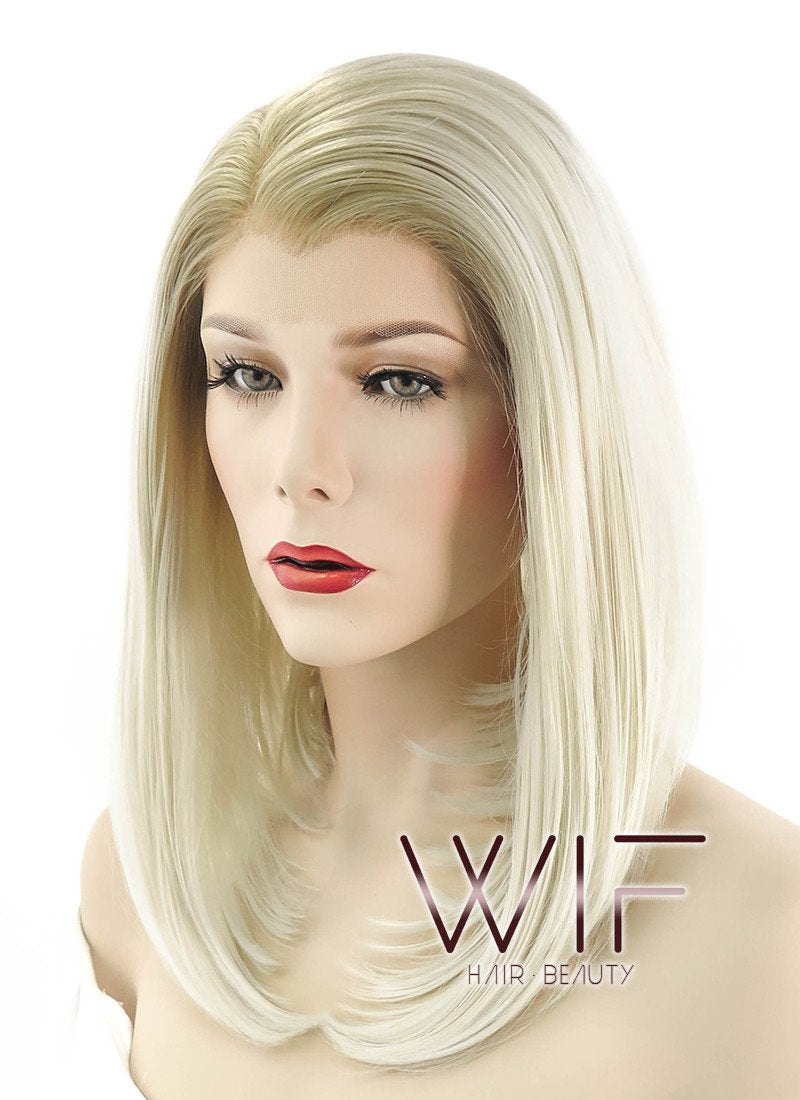 14" Medium Straight Two Tone Blonde Lace Front Synthetic Hair Wig LF872A