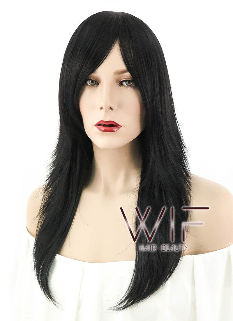22" Long Wavy Black Fashion Synthetic Hair Wig LM01