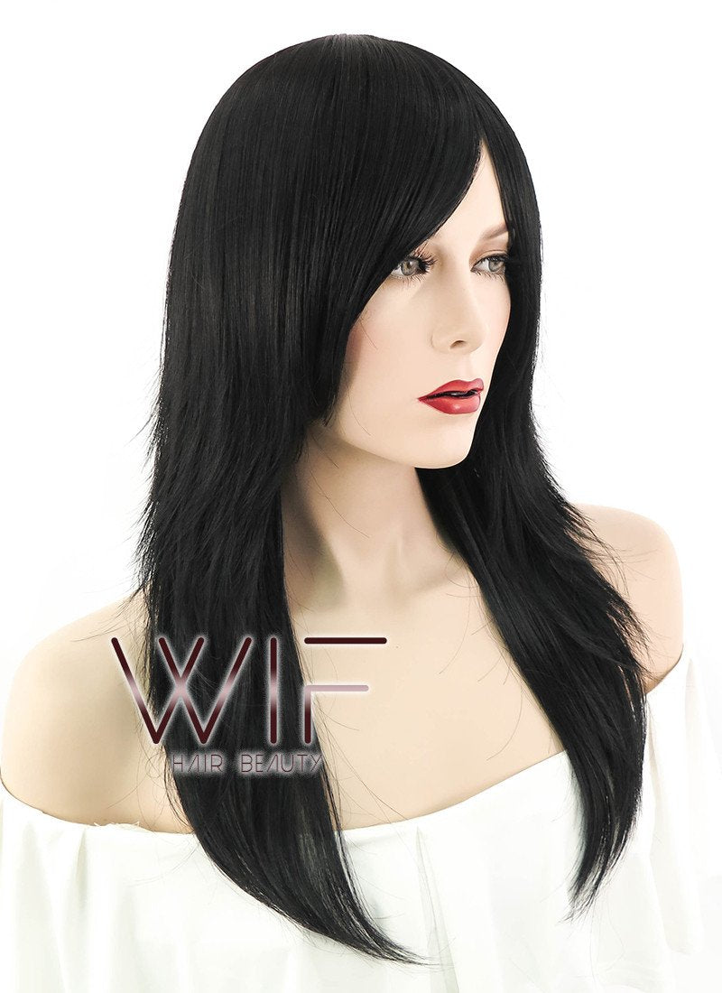 22" Long Wavy Black Fashion Synthetic Hair Wig LM01