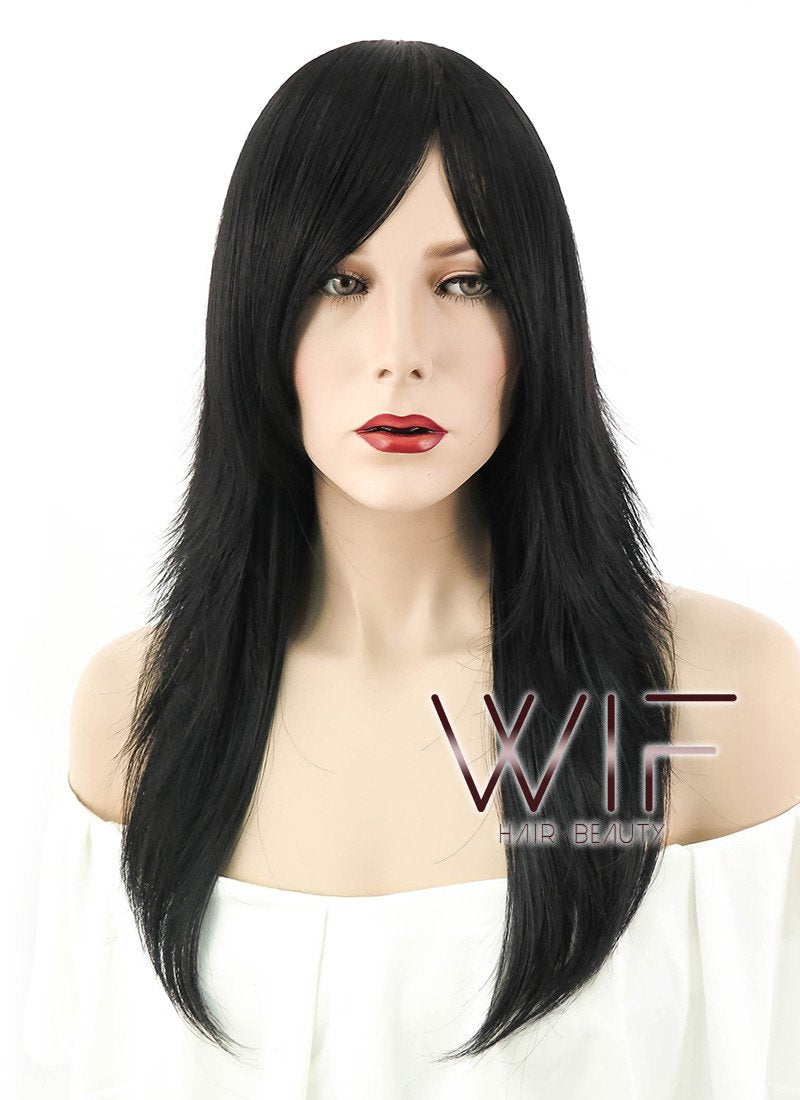 22" Long Wavy Black Fashion Synthetic Hair Wig LM01