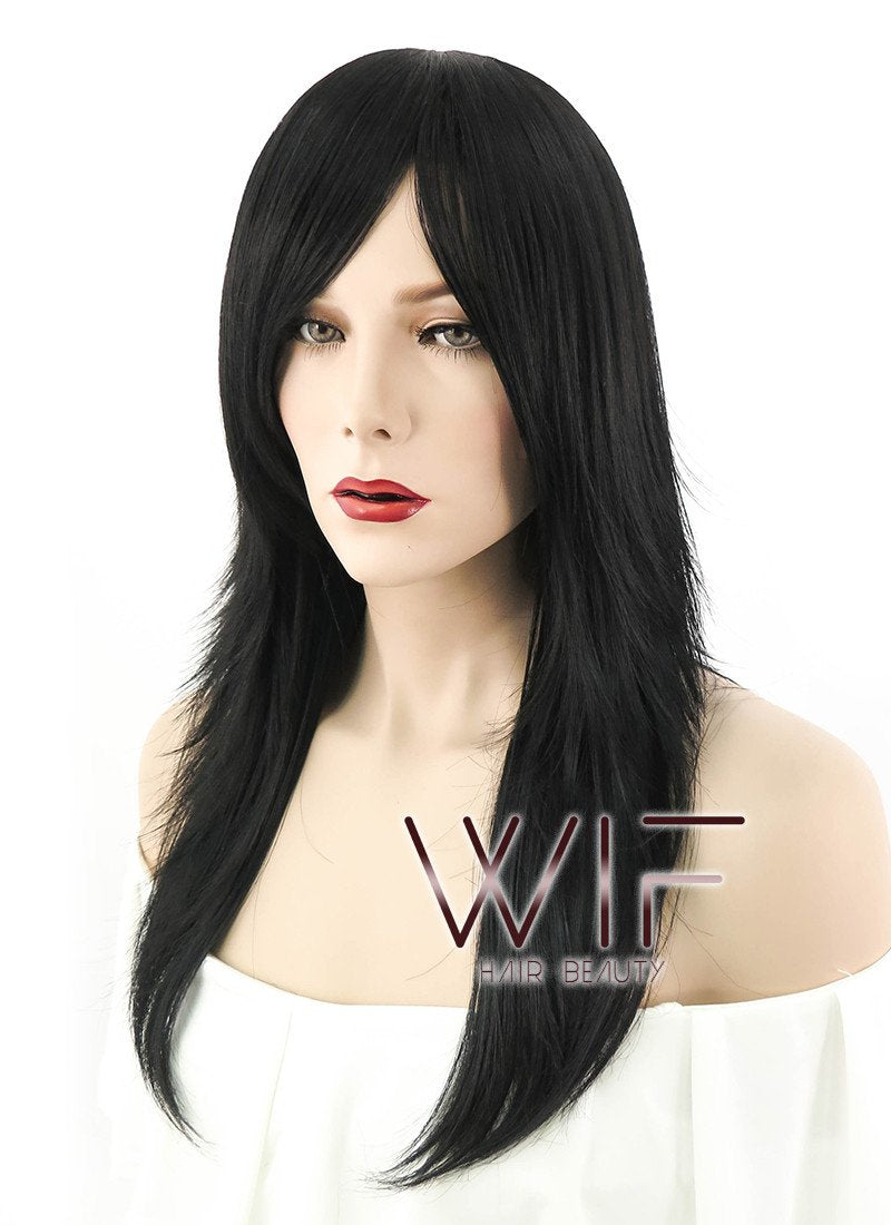 22" Long Wavy Black Fashion Synthetic Hair Wig LM01