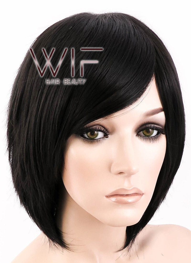 12" Straight Black Synthetic Wig EU01