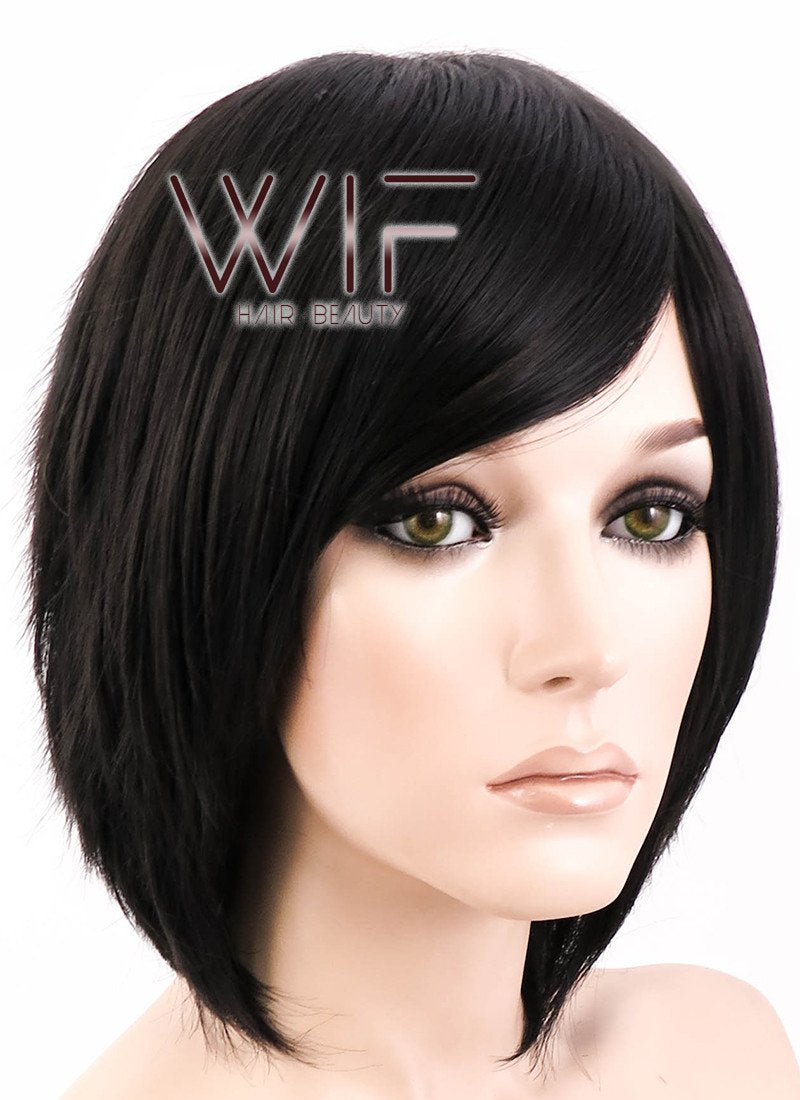 12" Straight Black Synthetic Wig EU01