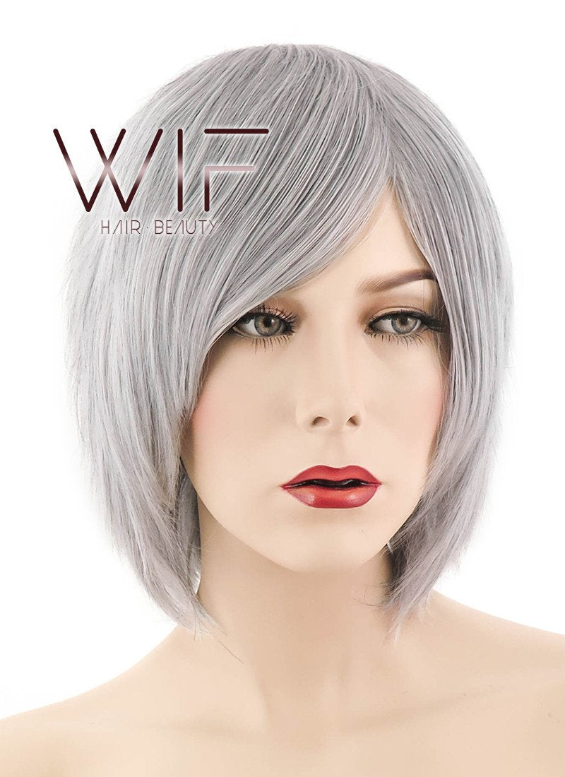 12" Straight Light Grey Synthetic Wig LQ23