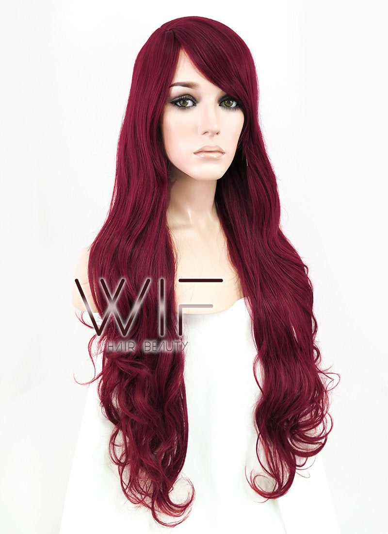 30" Wavy Dark Red Synthetic Wig MB80