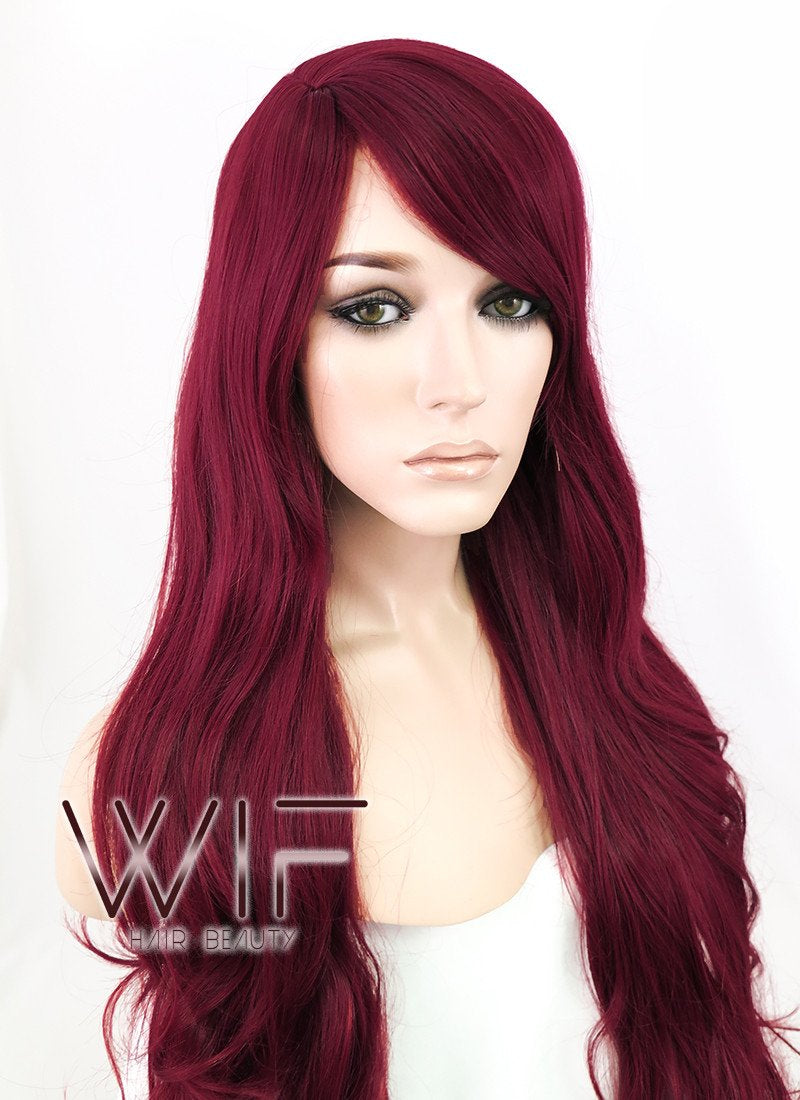 30" Wavy Dark Red Synthetic Wig MB80