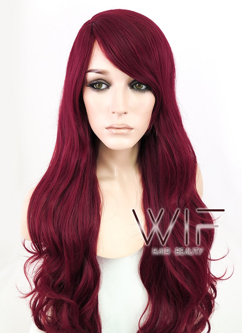 30" Wavy Dark Red Synthetic Wig MB80