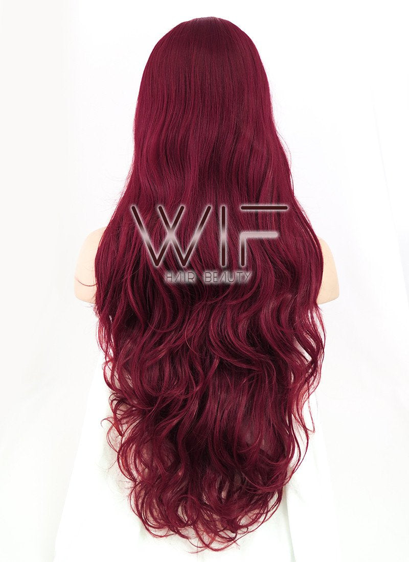 30" Wavy Dark Red Synthetic Wig MB80