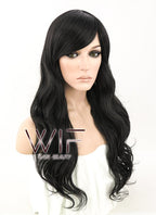 24" Heat Resistant Long Wavy Jet Black Fashion Hair Wig MS01