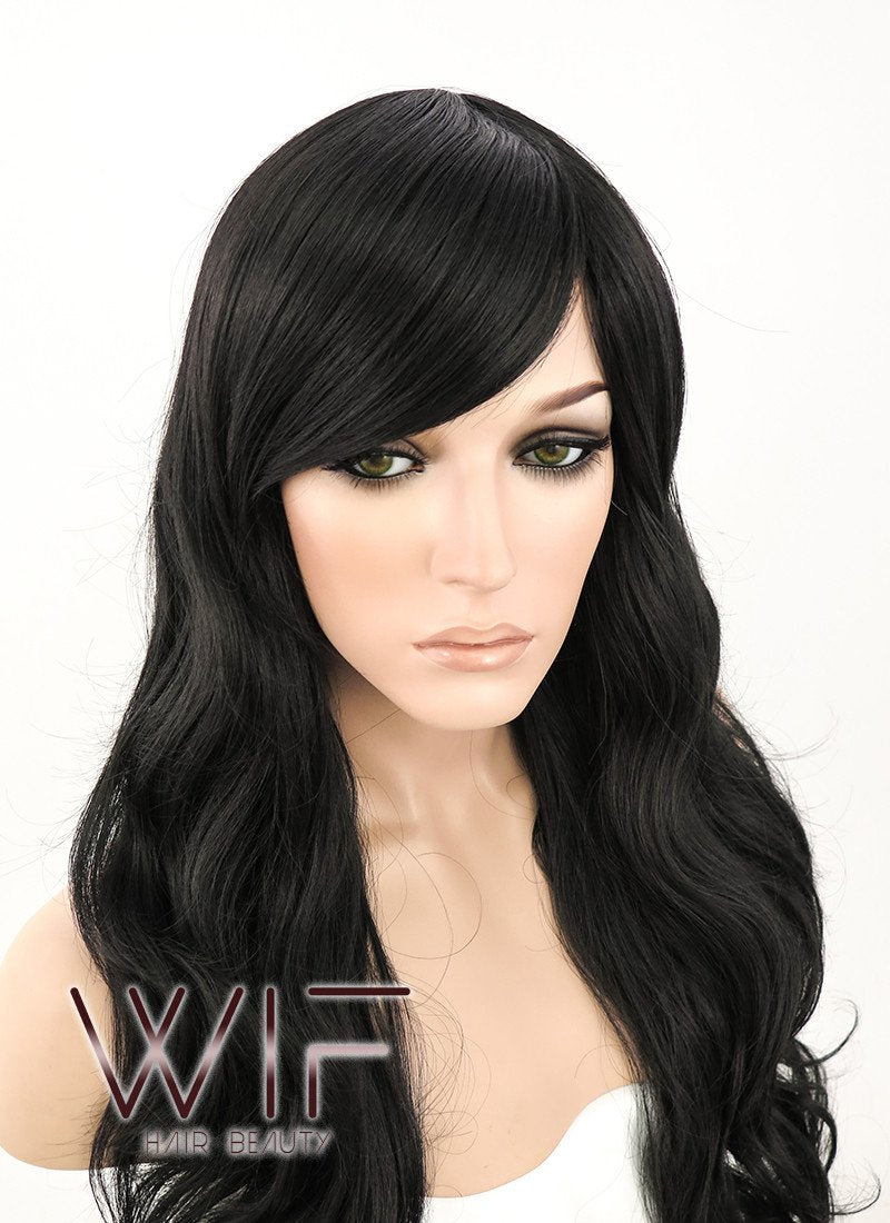 24" Heat Resistant Long Wavy Jet Black Fashion Hair Wig MS01