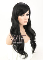 24" Heat Resistant Long Wavy Jet Black Fashion Hair Wig MS01