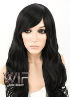 24" Heat Resistant Long Wavy Jet Black Fashion Hair Wig MS01