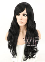24" Heat Resistant Long Wavy Jet Black Fashion Hair Wig MS01
