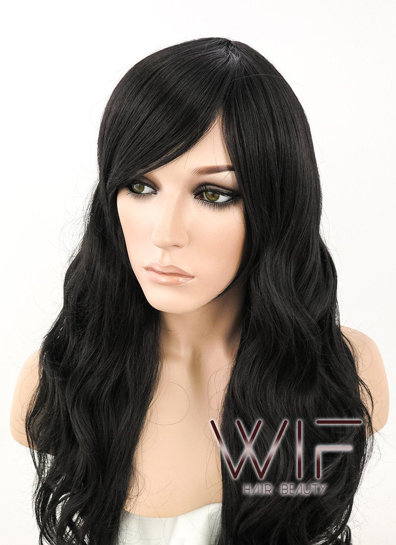 24" Heat Resistant Long Wavy Jet Black Fashion Hair Wig MS01