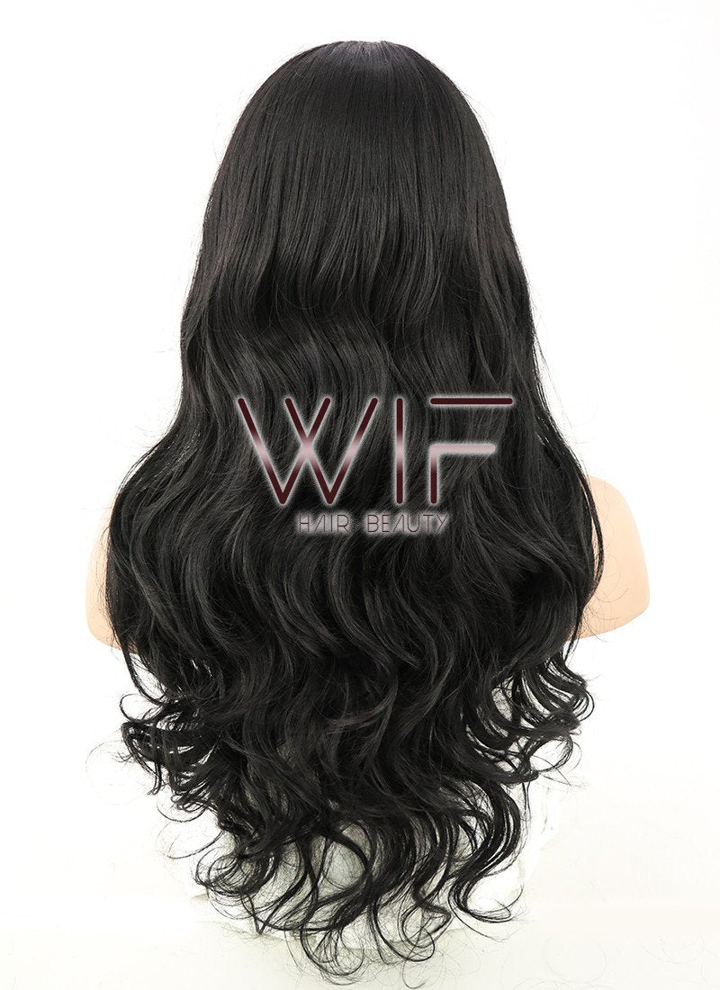 24" Heat Resistant Long Wavy Jet Black Fashion Hair Wig MS01