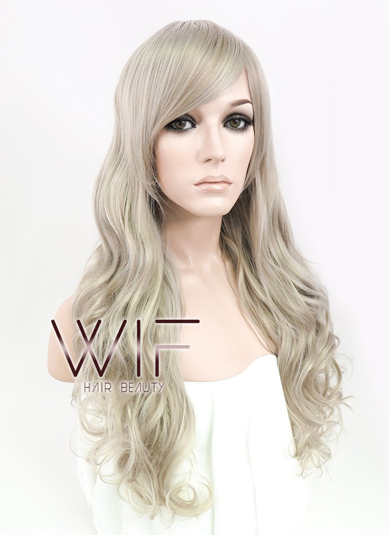 24" Wavy Ash Blonde Synthetic Wig MS149