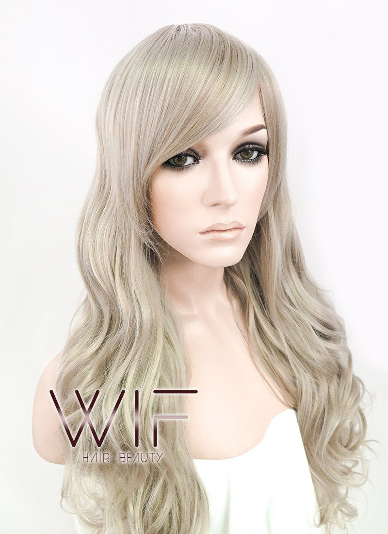 24" Wavy Ash Blonde Synthetic Wig MS149