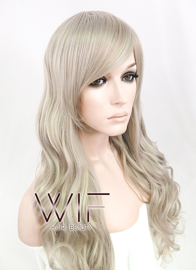 24" Wavy Ash Blonde Synthetic Wig MS149