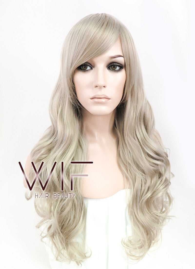 24" Wavy Ash Blonde Synthetic Wig MS149