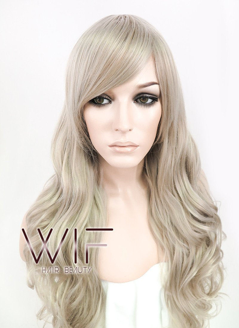 24" Wavy Ash Blonde Synthetic Wig MS149