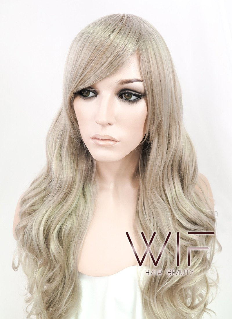 24" Wavy Ash Blonde Synthetic Wig MS149