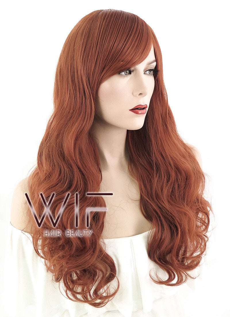 24" Wavy Brownish Orange Synthetic Wig MS99