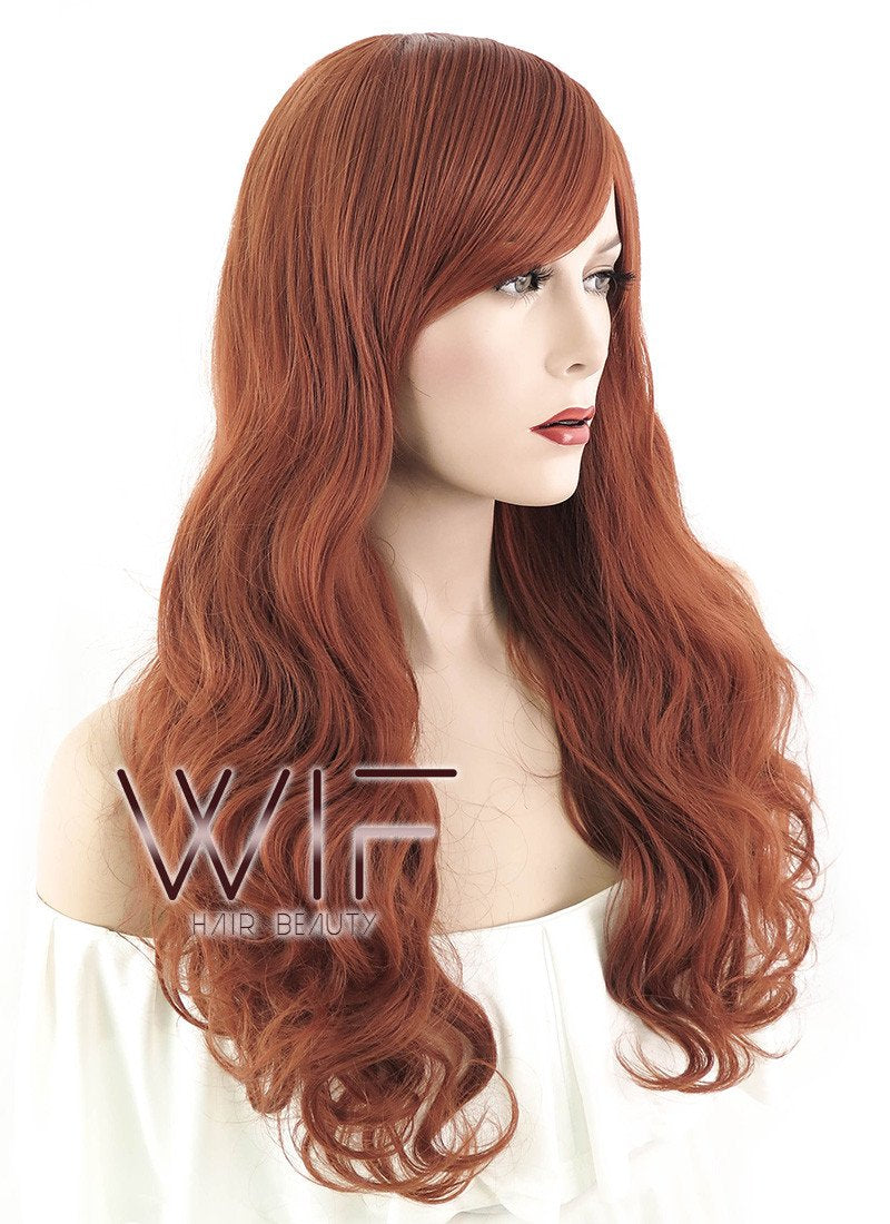 24" Wavy Brownish Orange Synthetic Wig MS99