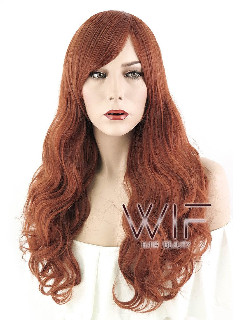 24" Wavy Brownish Orange Synthetic Wig MS99