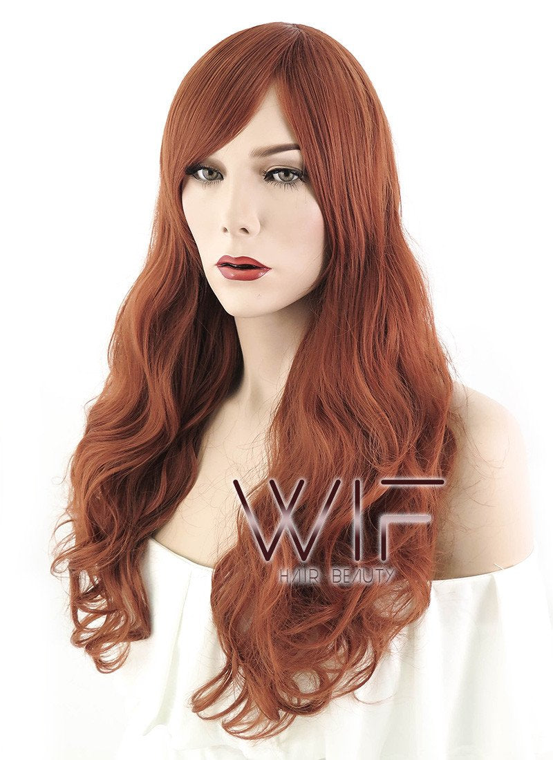 24" Wavy Brownish Orange Synthetic Wig MS99