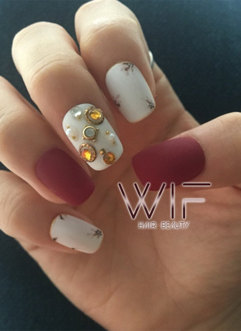 Matte Red Flower False Nails NC003
