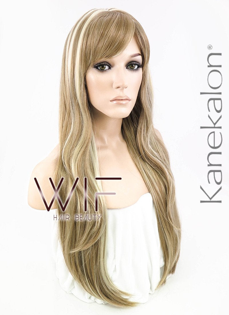 28" Wavy Pale Blonde Mixed Light Brown Synthetic Wig NW014