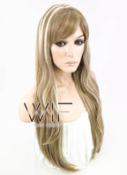 28" Wavy Pale Blonde Mixed Light Brown Synthetic Wig NW014