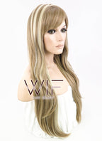 28" Wavy Pale Blonde Mixed Light Brown Synthetic Wig NW014
