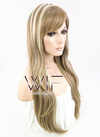28" Wavy Pale Blonde Mixed Light Brown Synthetic Wig NW014