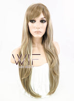 28" Wavy Pale Blonde Mixed Light Brown Synthetic Wig NW014