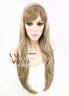 28" Wavy Pale Blonde Mixed Light Brown Synthetic Wig NW014