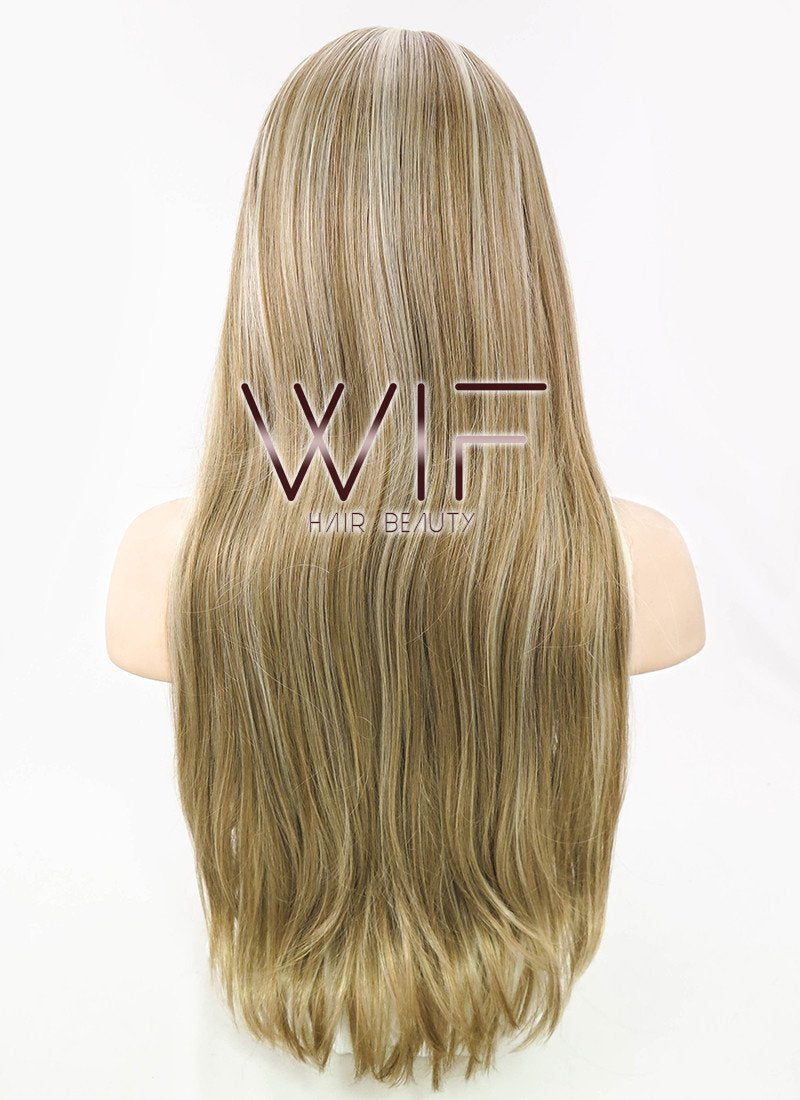 28" Wavy Pale Blonde Mixed Light Brown Synthetic Wig NW014