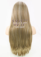 28" Wavy Pale Blonde Mixed Light Brown Synthetic Wig NW014