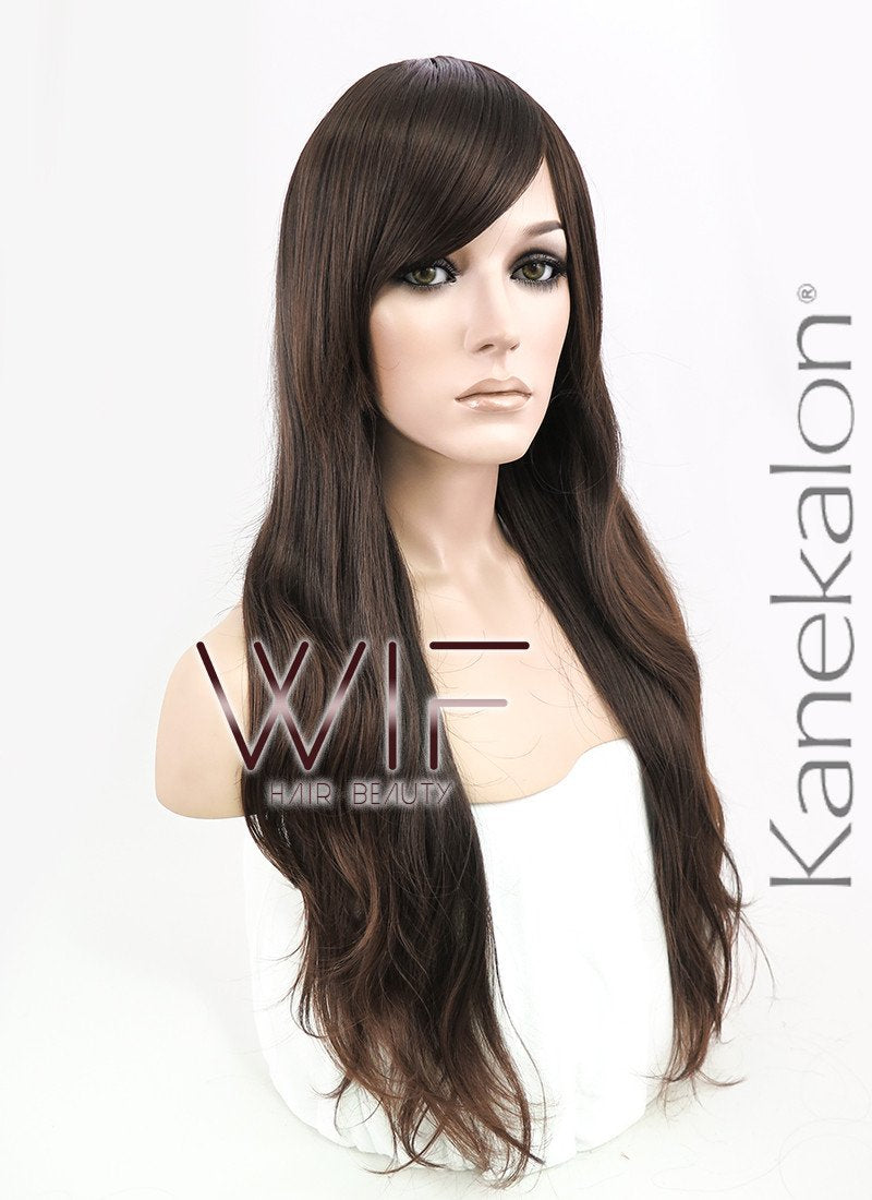 24" Wavy Mixed Brown Synthetic Wig NW040