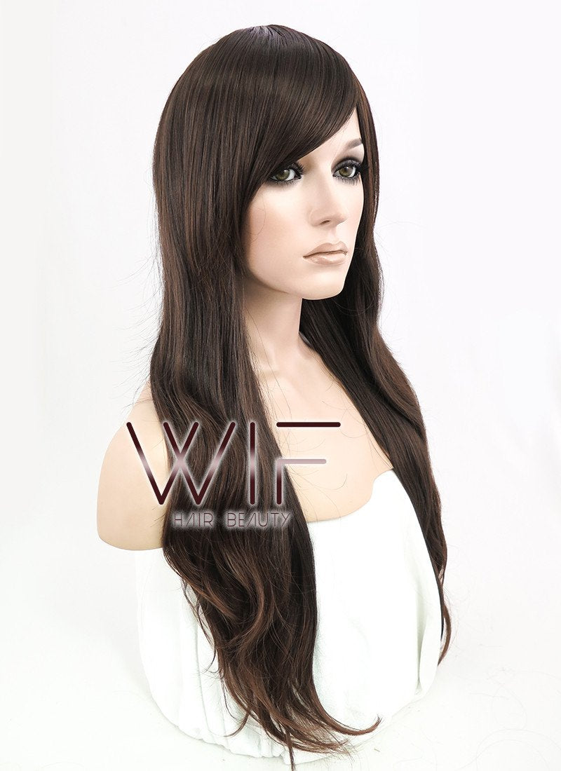24" Wavy Mixed Brown Synthetic Wig NW040