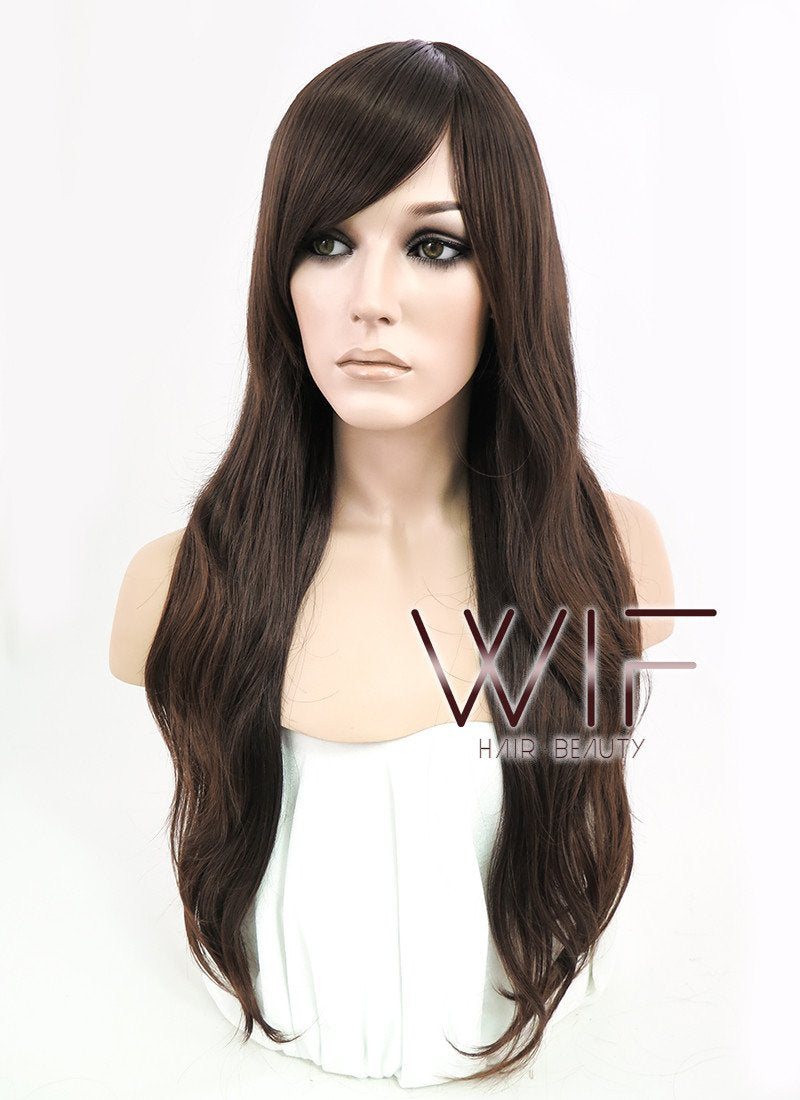 24" Wavy Mixed Brown Synthetic Wig NW040