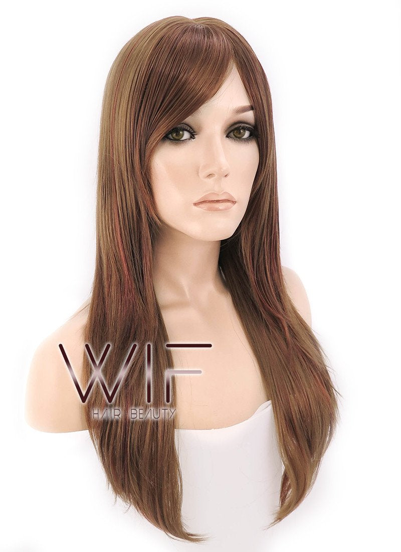 23" Straight Mixed Brown Synthetic Wig NW042