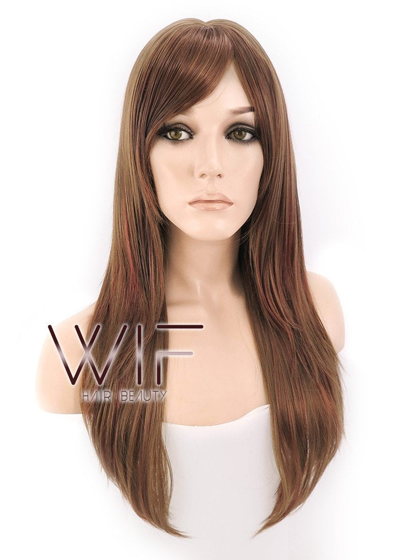 23" Straight Mixed Brown Synthetic Wig NW042