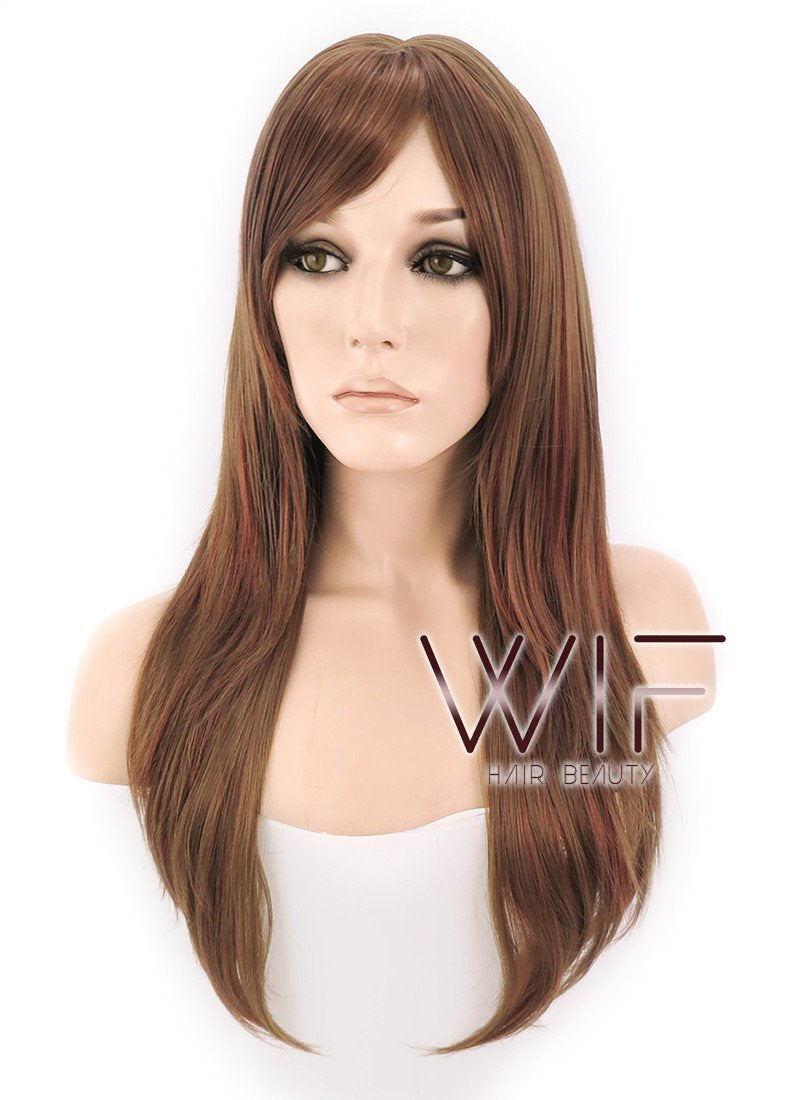 23" Straight Mixed Brown Synthetic Wig NW042